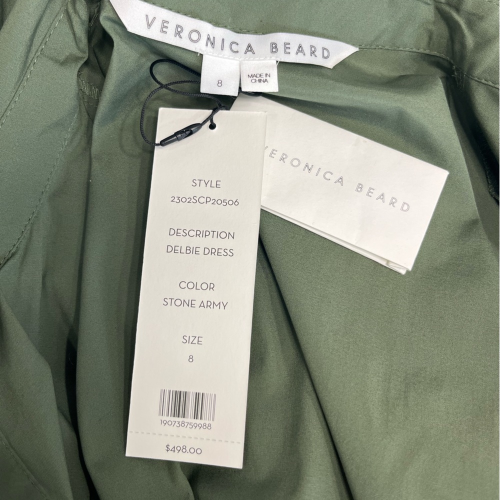 Veronica Beard Delbie Shirt Dress Green Tiered Mini NWT Size 8 - Picture 3 of 10